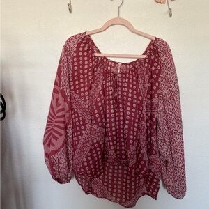 Free People Maroon Patterned Blouse